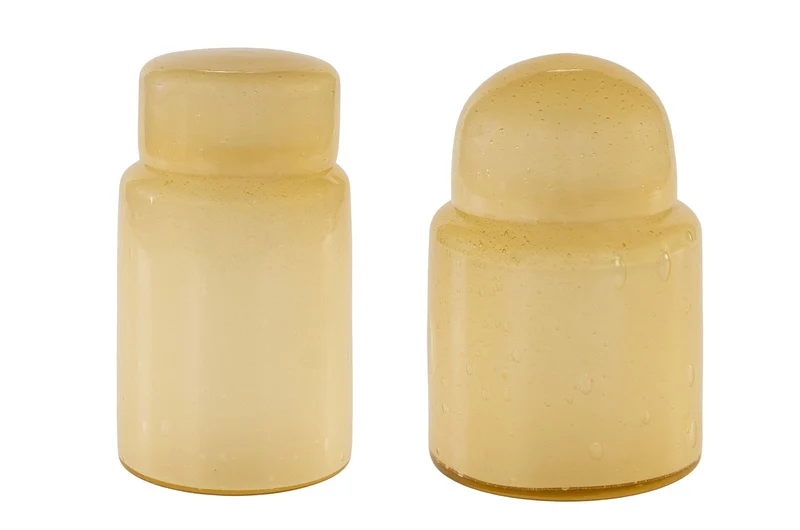 Casa Padrino Luxus Vasen 2er Set Ocker - Zwei Deko Gefäße aus durchgefärbtem Glas - Luxus Deko Accessoires