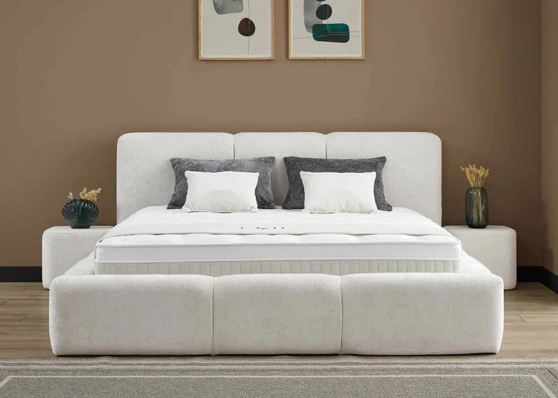 Casa Padrino Luxus Boxspringbett mit niedrigem Kopfteil Creme 140 x 200 cm - Luxus Schlafzimmer Möbel
