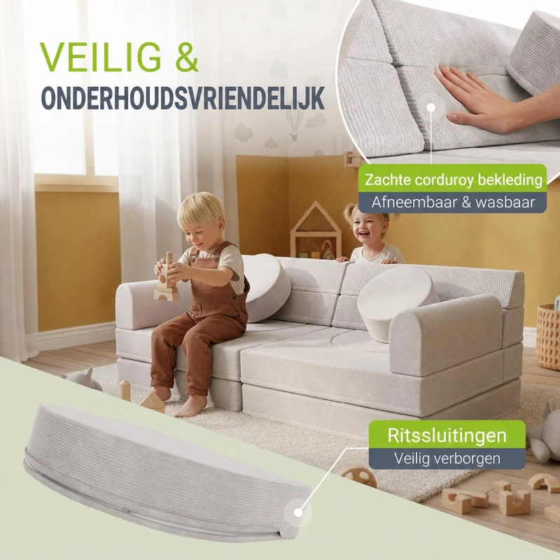 Kindersofa Kayo mit Cord Bezug & Kissen