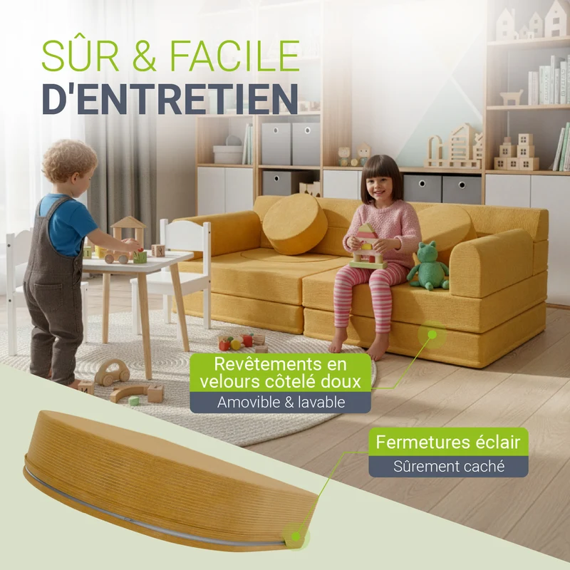 Kindersofa Kayo mit Cord Bezug & Kissen