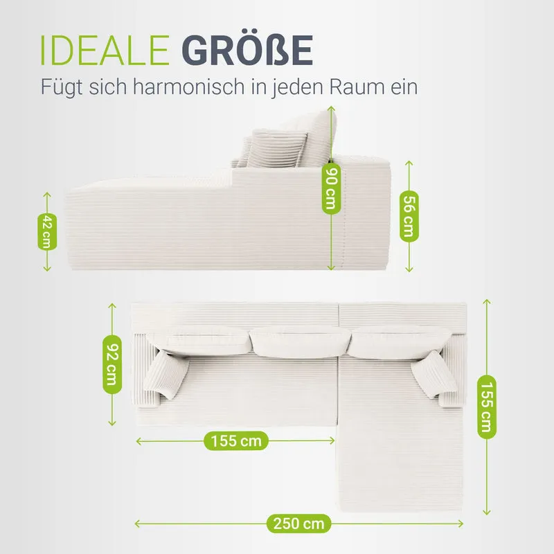 Sofa Coredo mit Cord Bezug & Dekokissen