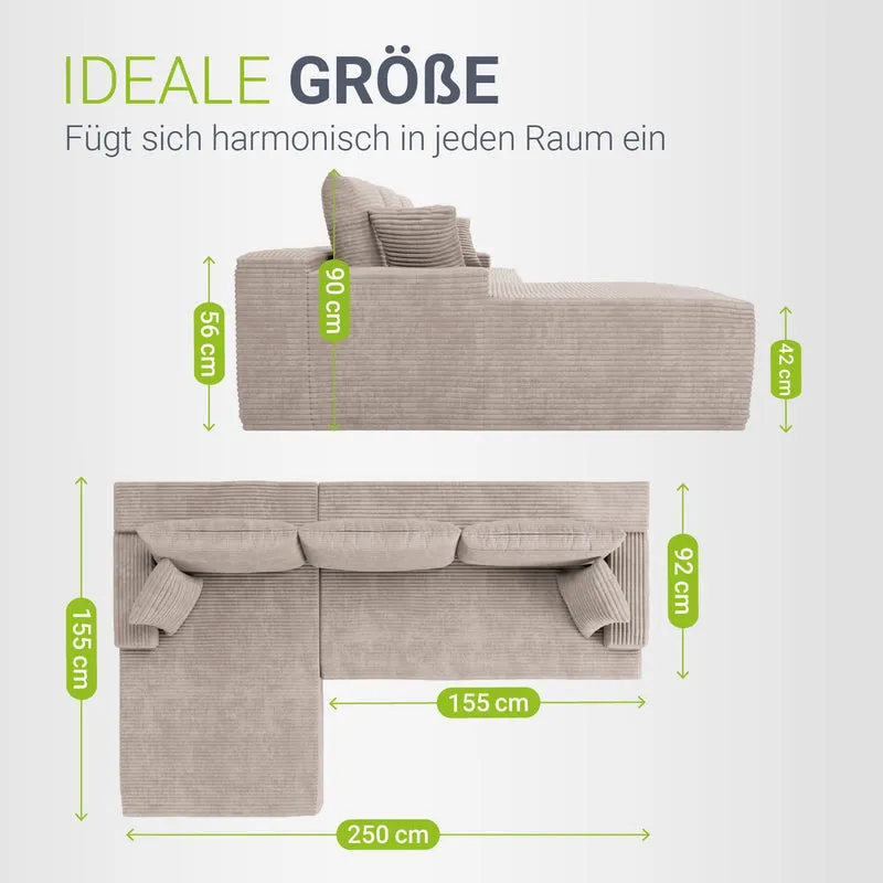 Sofa Coredo mit Cord Bezug & Dekokissen
