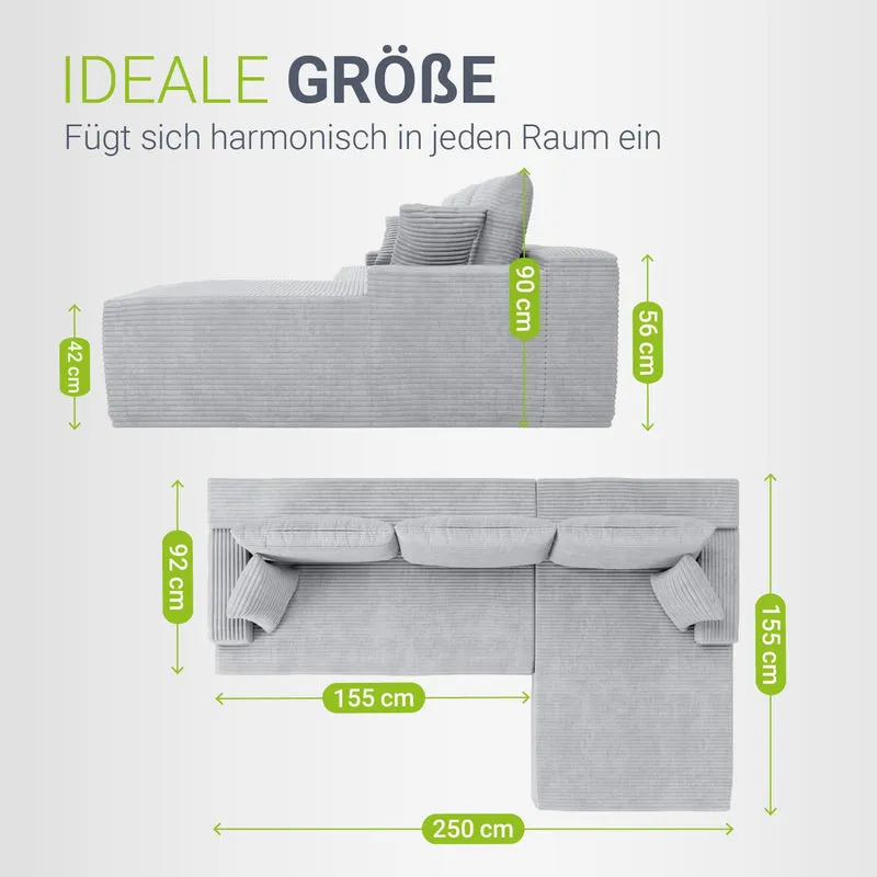 Sofa Coredo mit Cord Bezug & Dekokissen