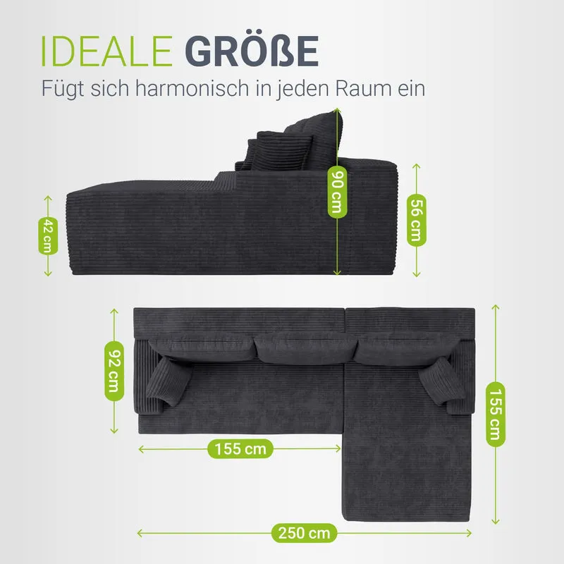 Sofa Coredo mit Cord Bezug & Dekokissen