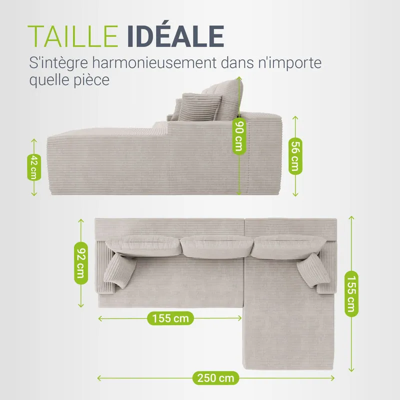Sofa Coredo mit Cord Bezug & Dekokissen