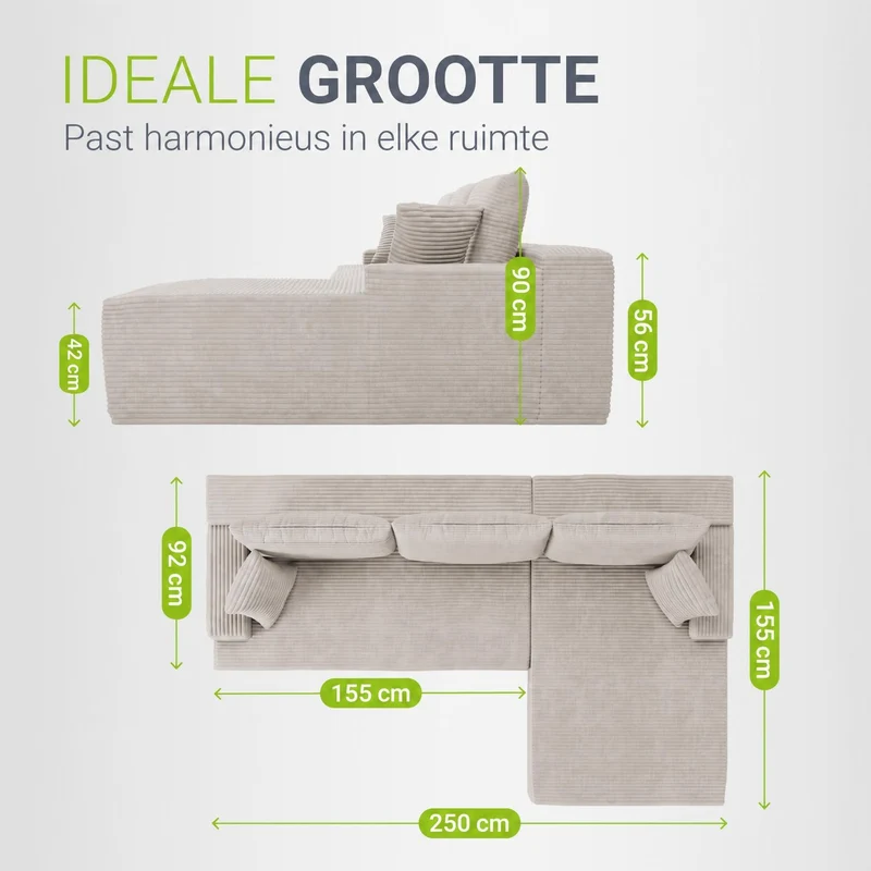 Sofa Coredo mit Cord Bezug & Dekokissen