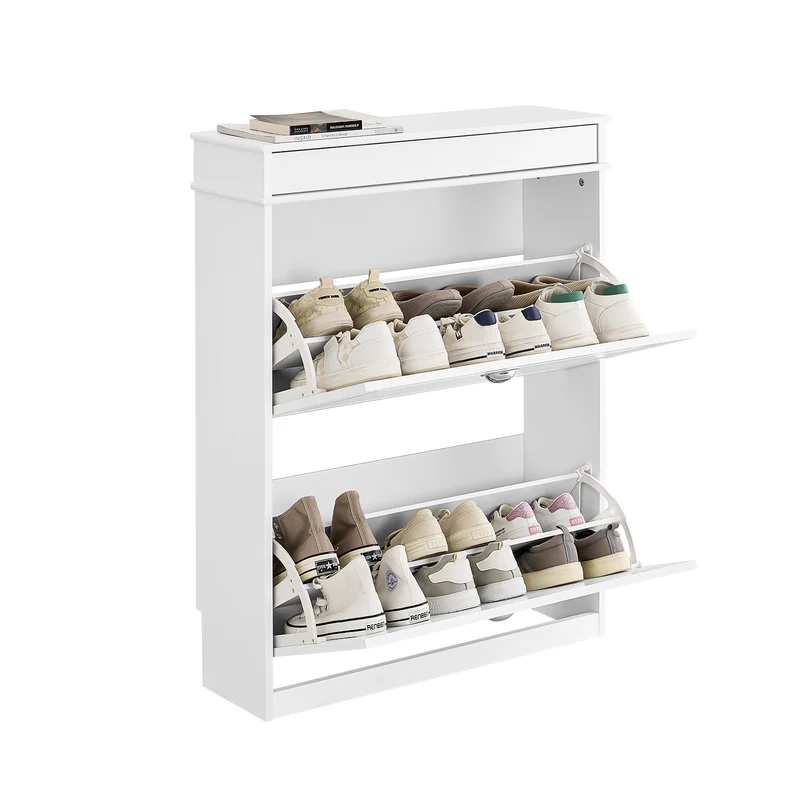 SoBuy FSR78-L-W kenkäkaappi, 2 kääntyvää ovea, eteisen kenkäsäilytys 12 parille, valkoinen, 75x24x96 cm