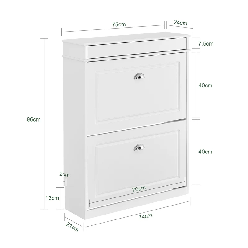 SoBuy FSR78-L-W kenkäkaappi, 2 kääntyvää ovea, eteisen kenkäsäilytys 12 parille, valkoinen, 75x24x96 cm