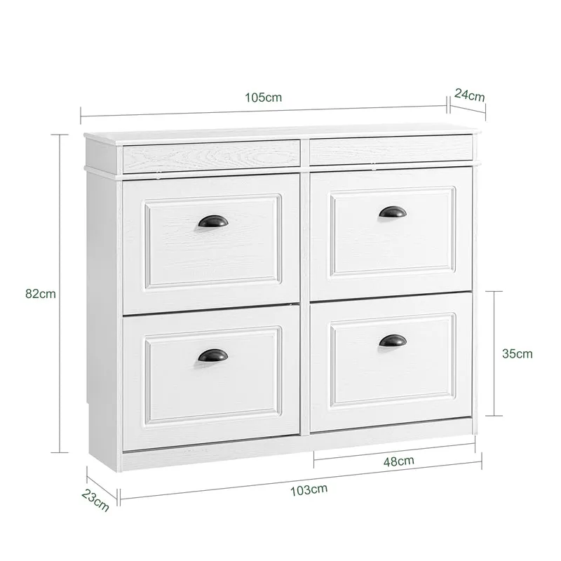 SoBuy FSR79-WG Kapea Kenkäkaappi 4 Kääntyvällä Luukulla – 103 × 23 × 82 cm, Jopa 16 Paria, Valkoinen