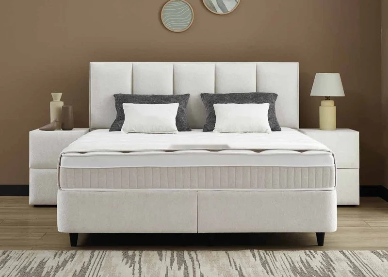 Casa Padrino Luxus Boxspringbett mit gepolstertem Kopfteil Weiß 180 x 200 cm - Luxus Schlafzimmer Möbel