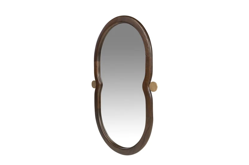 Casa Padrino Luxus Wandspiegel Braun / Gold 73,5 x 3 x H. 105 cm - Großer Wandspiegel Touma XL mit Rahmen aus Mindi-Holz und Messing - Luxus Deko Accessoires