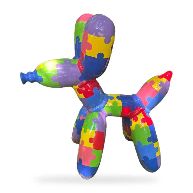 Casa Padrino Deko Skulptur Hund 100 cm – Bunt Puzzle Kunstharz Figur Pop Art