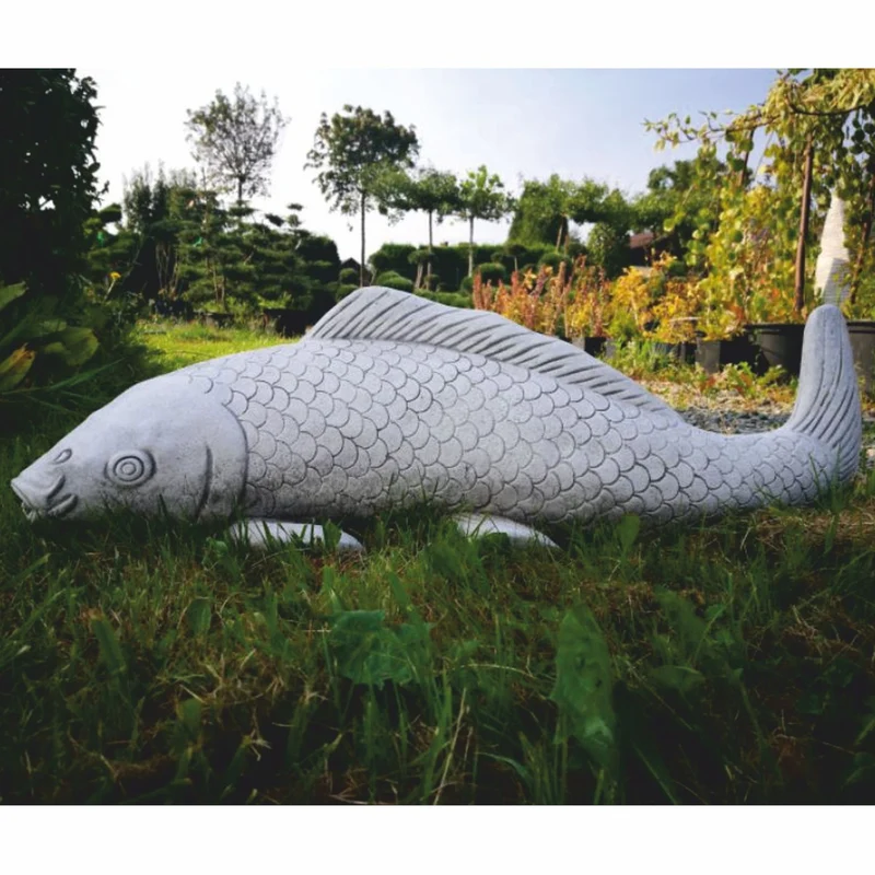 Casa Padrino Garten Deko Wasserspeier Skulptur Fisch Koi Grau 73 cm - Garten Deko Stein Figur - Garten Deko Accessoires
