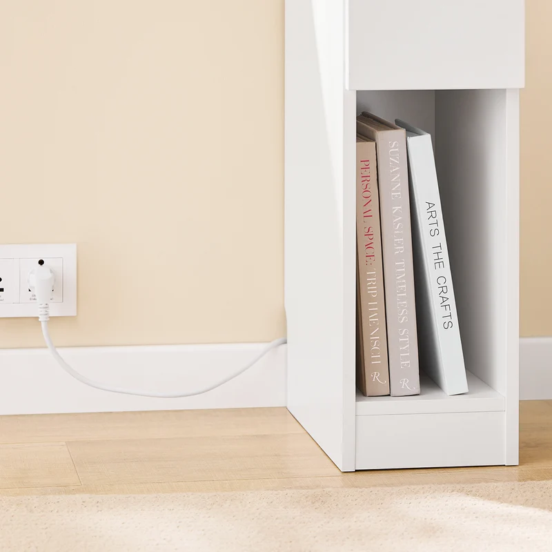 SoBuy FBT111-E-WN Kapea Yöpöytä Latausasemalla – USB & Type-C, Pistorasia, Valkoinen 20×35×60 cm