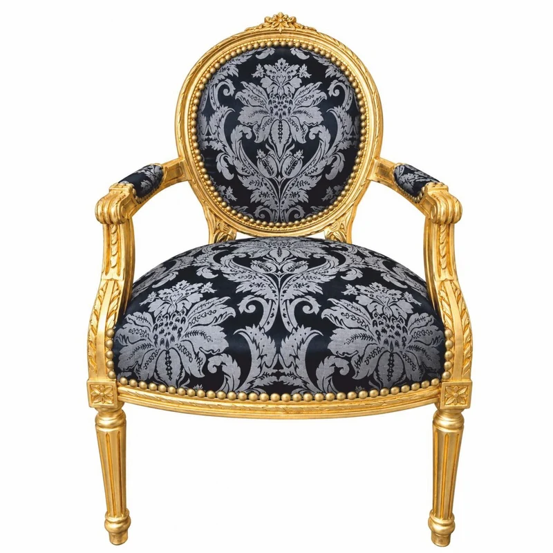 Casa Padrino Barock Salon Stuhl Schwarz / Grau / Gold - Handgefertigter Antik Stil Stuhl mit Armlehnen - Antik Stil Möbel - Barock Möbel