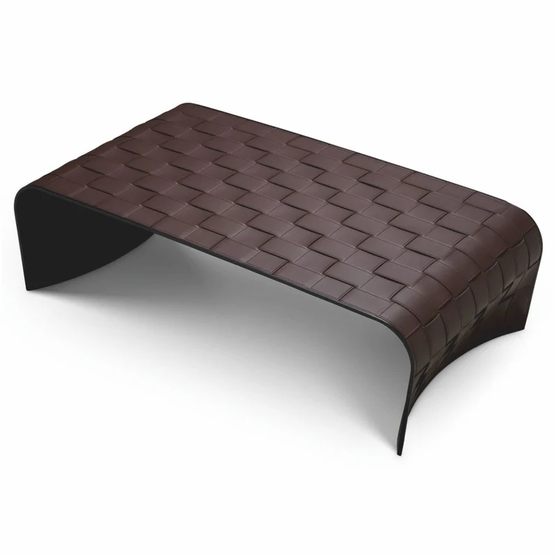Casa Padrino Luxus Metall Couchtisch mit Kunstleder Dunkelbraun 120,5 cm - Wohnzimmer Möbel - Hotel Möbel - Luxus Möbel