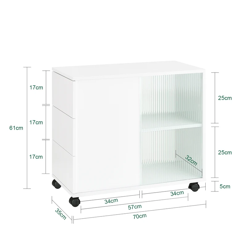 SoBuy Pyörällinen Arkistokaappi Tulostinteline FBT141-W