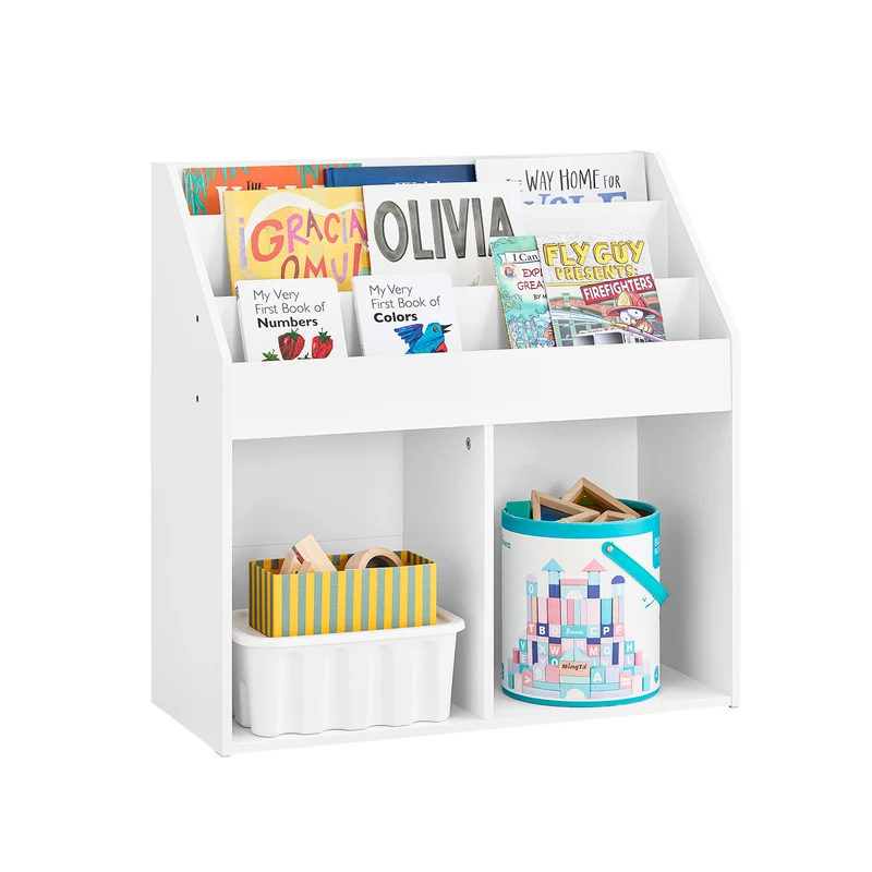 SoBuy KMB08-II-W Montessori Lastenkirjahylly Seinäkiinnityksellä – 4-Tasoinen Lasten Kirjahylly, Tilaa Säästävä Säilytysratkaisu, Valkoinen, 80 × 12 × 118 cm