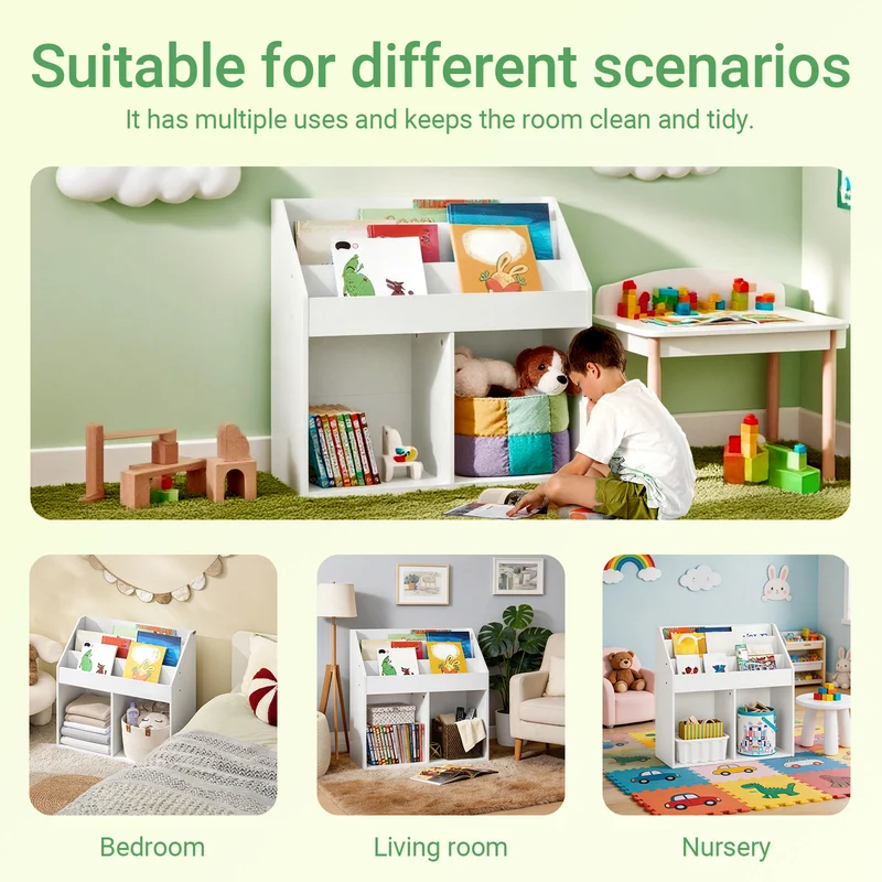 SoBuy KMB08-II-W Montessori Lastenkirjahylly Seinäkiinnityksellä – 4-Tasoinen Lasten Kirjahylly, Tilaa Säästävä Säilytysratkaisu, Valkoinen, 80 × 12 × 118 cm