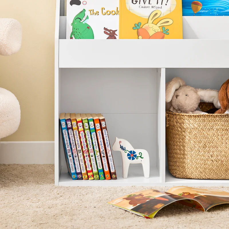SoBuy KMB08-II-W Montessori Lastenkirjahylly Seinäkiinnityksellä – 4-Tasoinen Lasten Kirjahylly, Tilaa Säästävä Säilytysratkaisu, Valkoinen, 80 × 12 × 118 cm