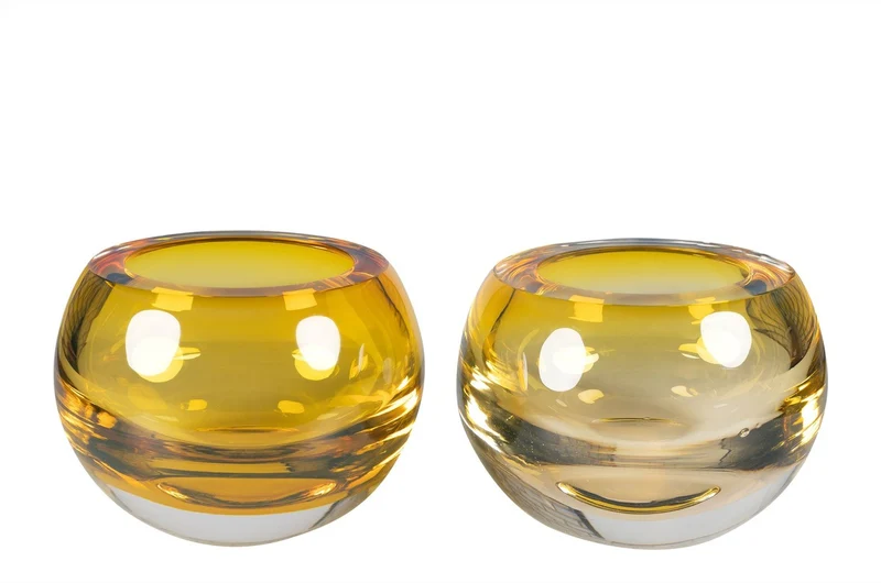 Casa Padrino Luxus Schale Bernsteinfarben Ø 15,5 x H. 19,5 cm - Hohe Schale aus massivem Kristallglas - Luxus Deko Accessoires