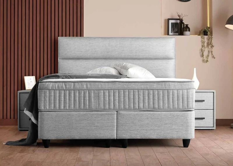 Casa Padrino Luxus Boxspringbett mit glattem Kopfteil Grau 120 x 200 cm - Luxus Schlafzimmer Möbel