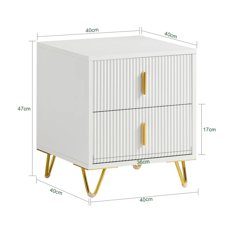 SoBuy FBT115-W Yöpöytä - Moderni Yöpöytä 2 Laatikolla, Sängynvieruspöytä Makuhuoneeseen, Valkoinen L40 x P40 x K47 cm