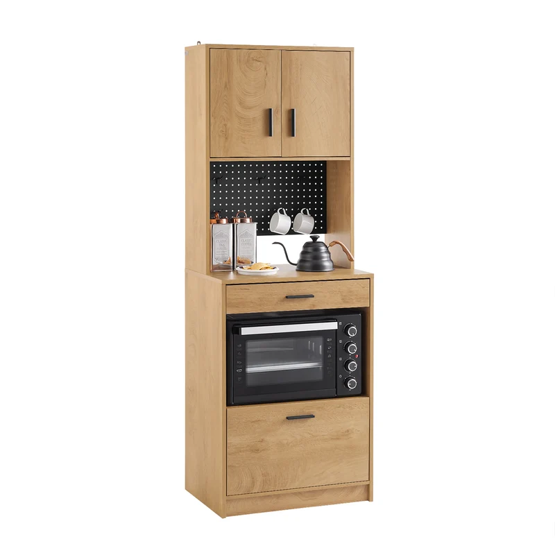 SoBuy FSB98-N Keittiön säilytyskaappi 170 cm – Mikroaaltouunipaikka, säilytystilaa keittiöön, vintage-tammi, teollinen tyyli