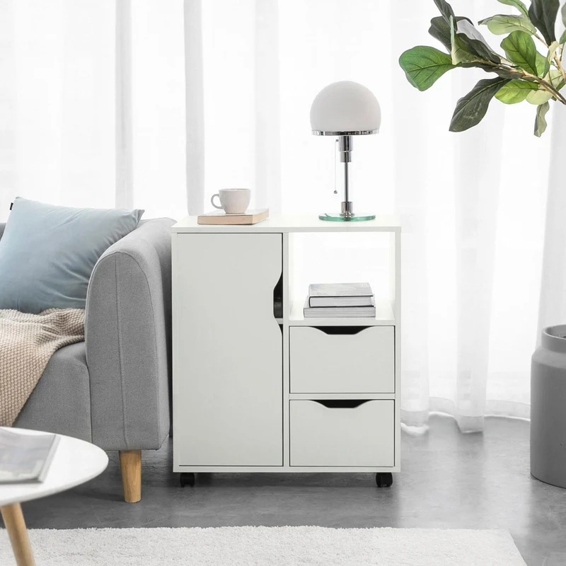 SoBuy Sohvapöytä Pyörillä puukuitulevyä Valkoinen FBT105-W
