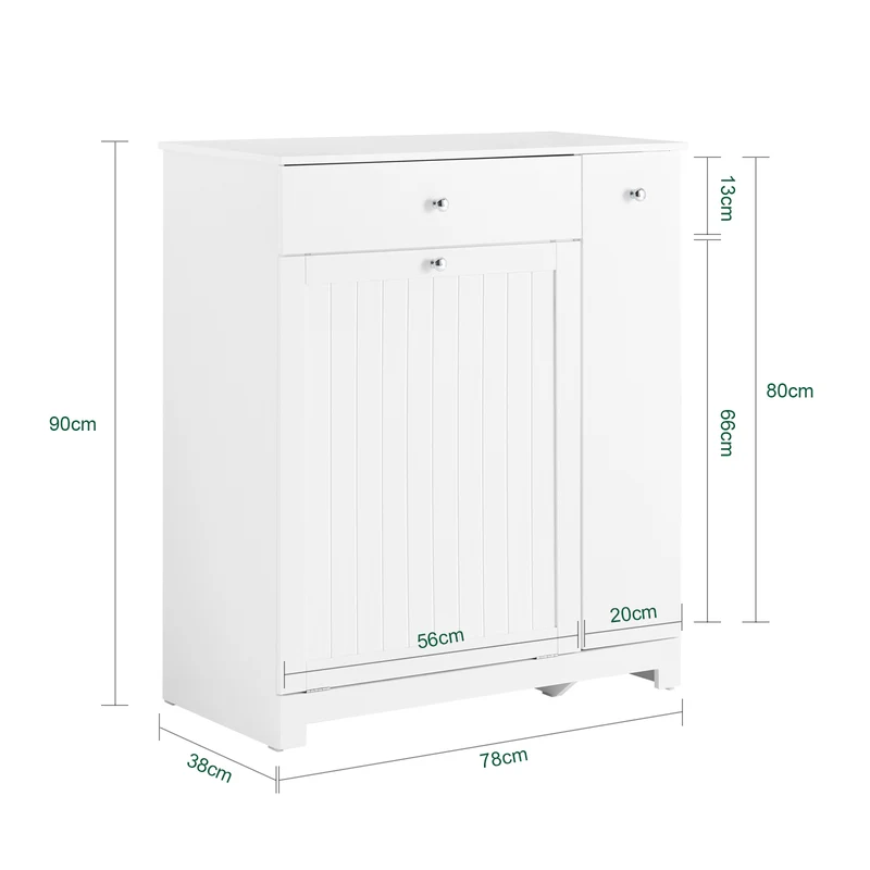 SoBuy BZR214-W Kylpyhuoneen kaappi pyykkikorilla – Säilytyspylväs, jossa 1 laatikko ja liukuva osasto, vedenkestävä kylpyhuonekaappi 78x38x90 cm – Ihanteellinen WC:hen, pesualtaan tai kylpyhuoneen käyttöön