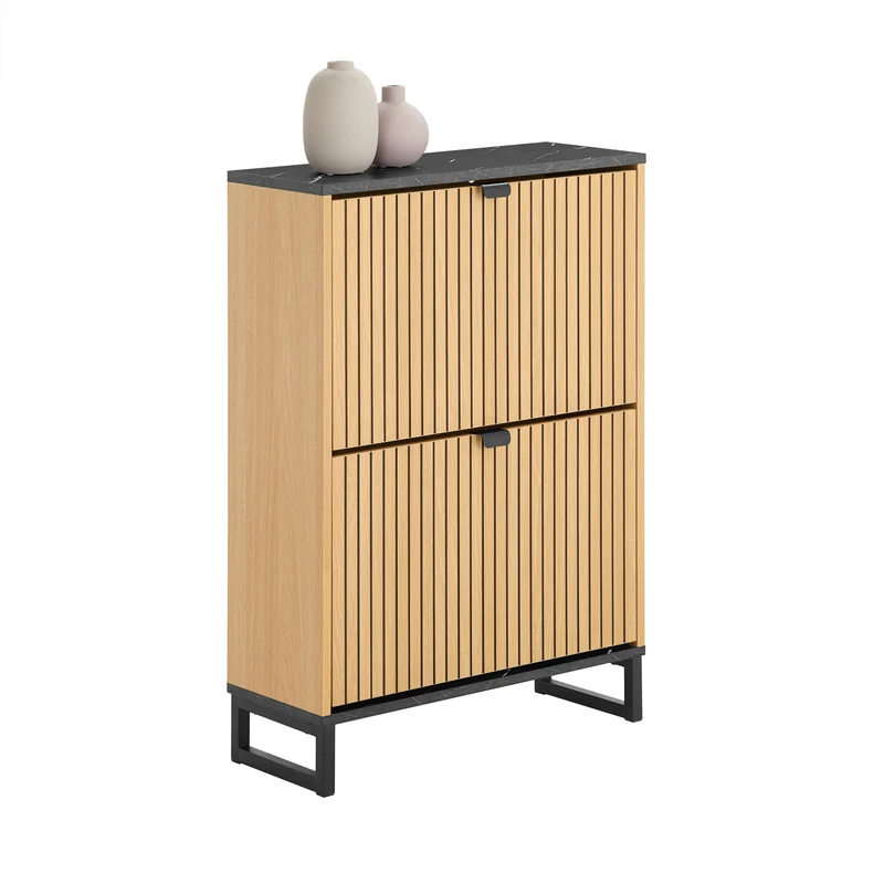 SoBuy FSR202-N Kenkäteline 8–12 Parille – 60 × 24 × 88 cm, Musta ja Vaalea Puunsävy