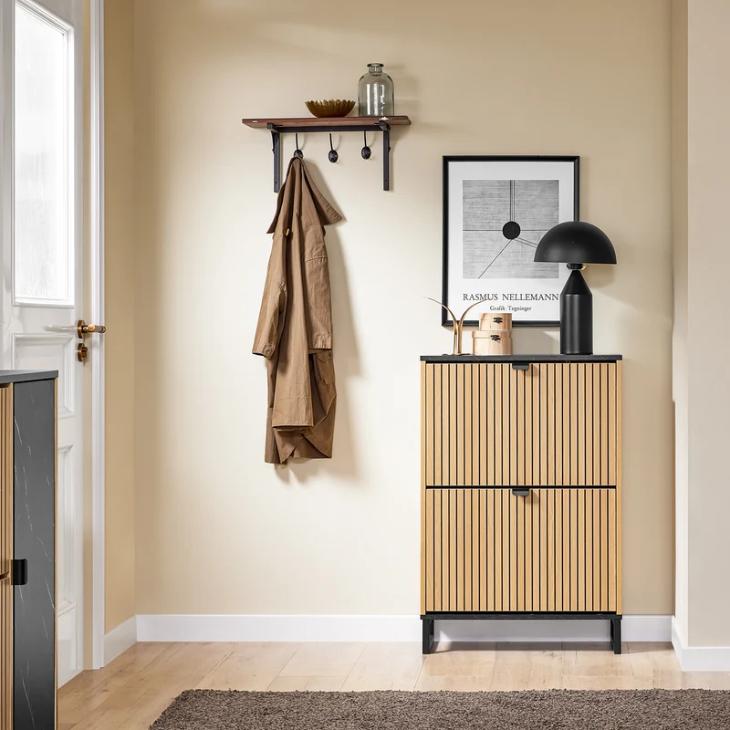 SoBuy FSR202-N Kenkäteline 8–12 Parille – 60 × 24 × 88 cm, Musta ja Vaalea Puunsävy
