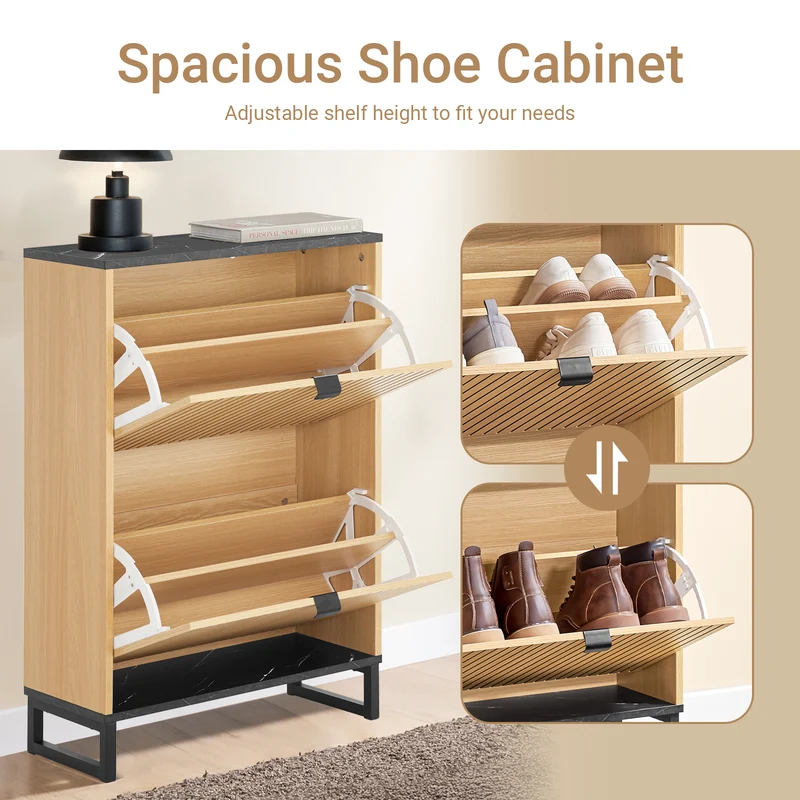 SoBuy FSR202-N Kenkäteline 8–12 Parille – 60 × 24 × 88 cm, Musta ja Vaalea Puunsävy