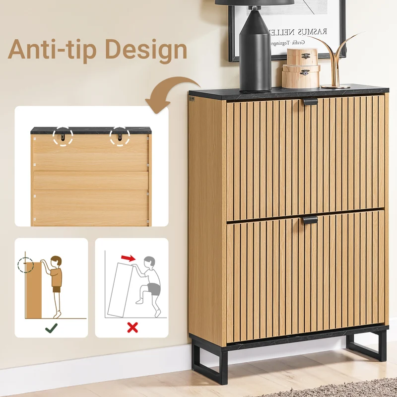 SoBuy FSR202-N Kenkäteline 8–12 Parille – 60 × 24 × 88 cm, Musta ja Vaalea Puunsävy