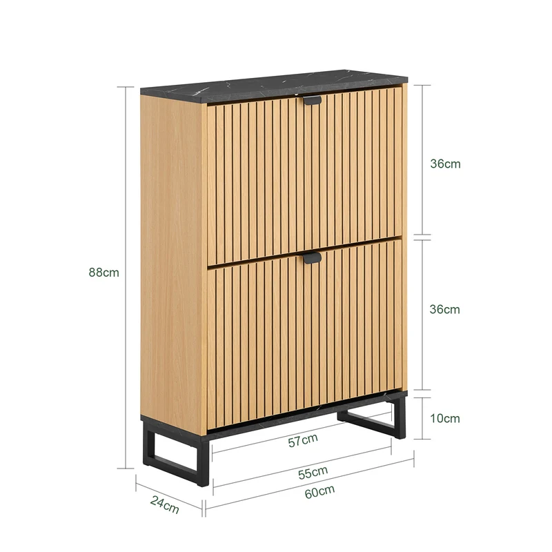SoBuy FSR202-N Kenkäteline 8–12 Parille – 60 × 24 × 88 cm, Musta ja Vaalea Puunsävy
