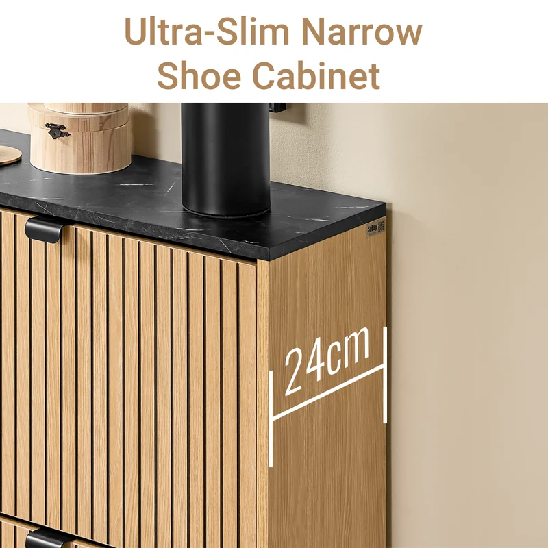 SoBuy FSR202-N Kenkäteline 8–12 Parille – 60 × 24 × 88 cm, Musta ja Vaalea Puunsävy