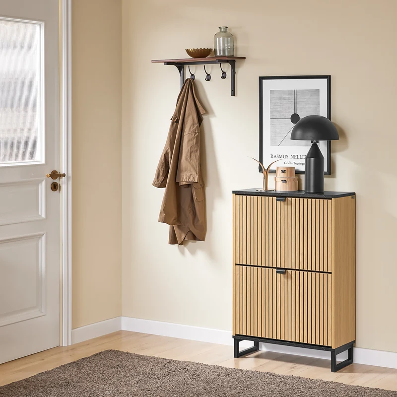 SoBuy FSR202-N Kenkäteline 8–12 Parille – 60 × 24 × 88 cm, Musta ja Vaalea Puunsävy