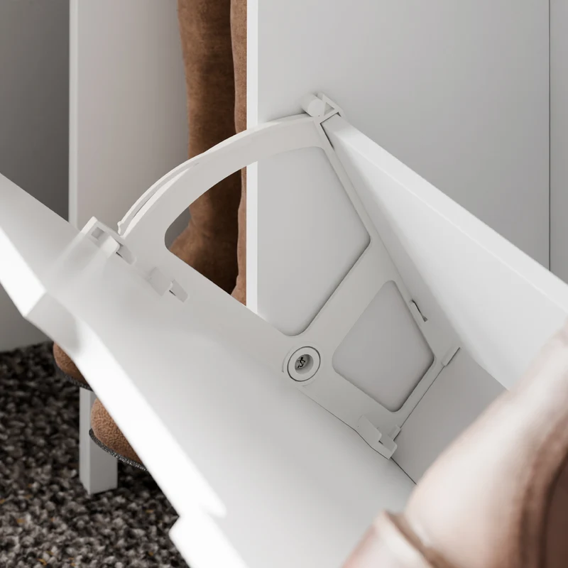 SoBuy FSR209-WN Kapea Kenkäkaappi Eteiseen – Valkoinen Kenkäkaappi 9 Kengälle – Tilaa Säästävä, MDF & Bambu, 90×19×129,5 cm