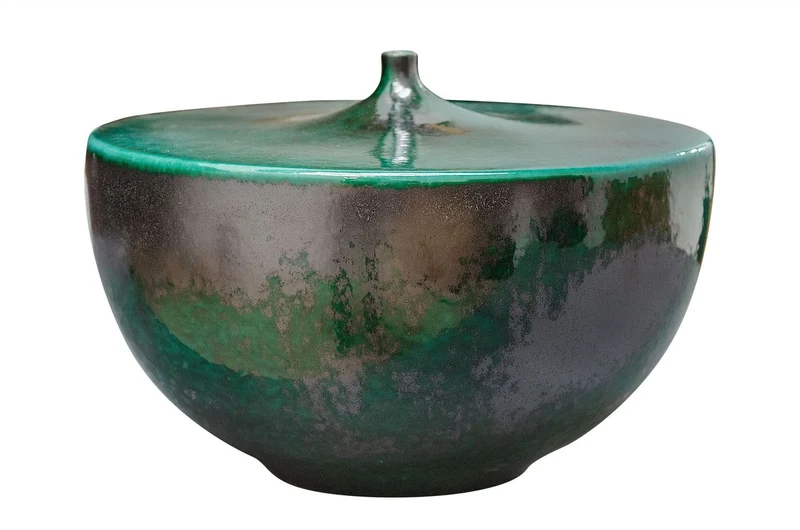 Casa Padrino Luxus Vase Grün Ø 28 x H. 19 cm - Breite Steingut Vase Otis S - Luxus Deko Accessoires