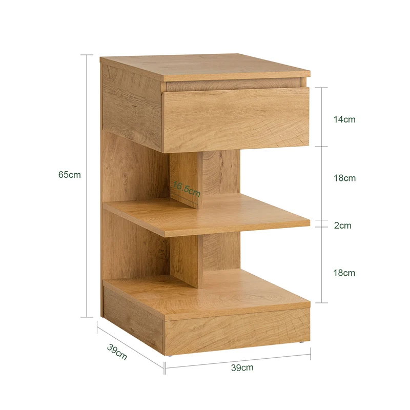 SoBuy FBT49-Nx2 Yöpöydät 2 kpl – Moderni yöpöytä setti laatikolla ja hyllyillä, luonnonväri, 39 x 39 x 65 cm