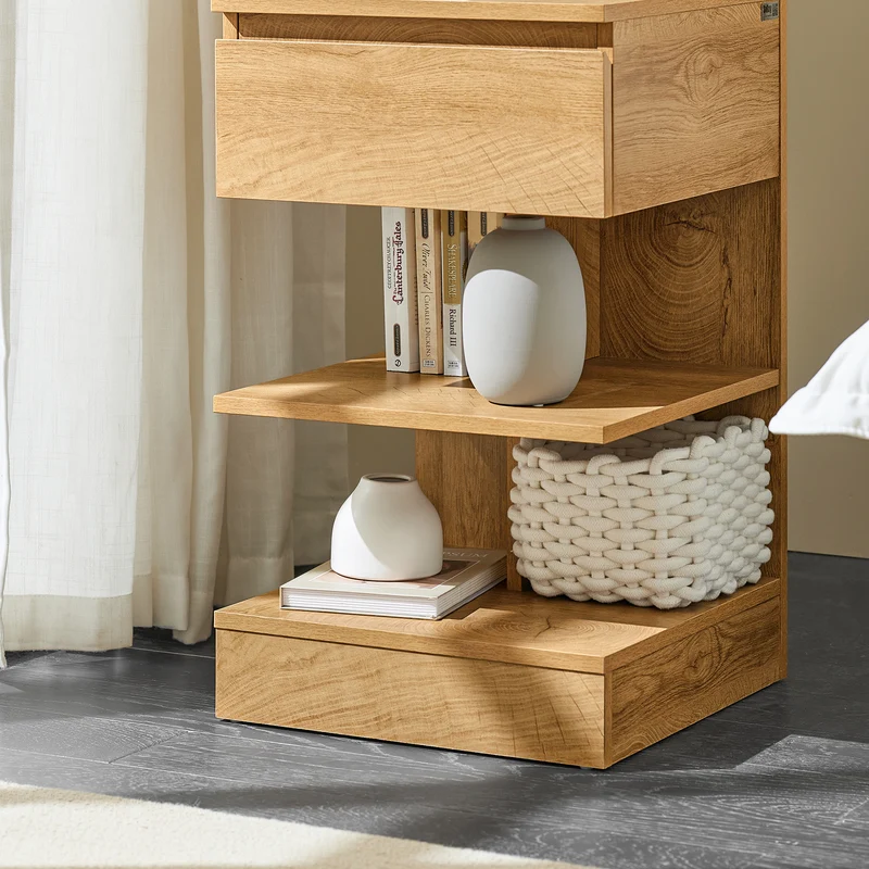 SoBuy FBT49-Nx2 Yöpöydät 2 kpl – Moderni yöpöytä setti laatikolla ja hyllyillä, luonnonväri, 39 x 39 x 65 cm