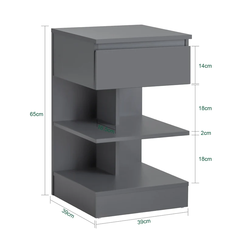 SoBuy FBT49-HGx2 Yöpöytä 2 kpl – Moderni Yöpöytä Laatikkolla ja 2 Hyllyllä, Sivupöytä Makuuhuoneeseen ja Olohuoneeseen, Harmaa 39x39x65 cm