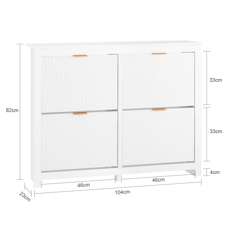 SoBuy FSR186-II-W Kapea kenkäkaappi eteiseen – 4 alas kääntyvää ovea, suuri säilytystila, valkoinen, 104 × 23 × 82 cm