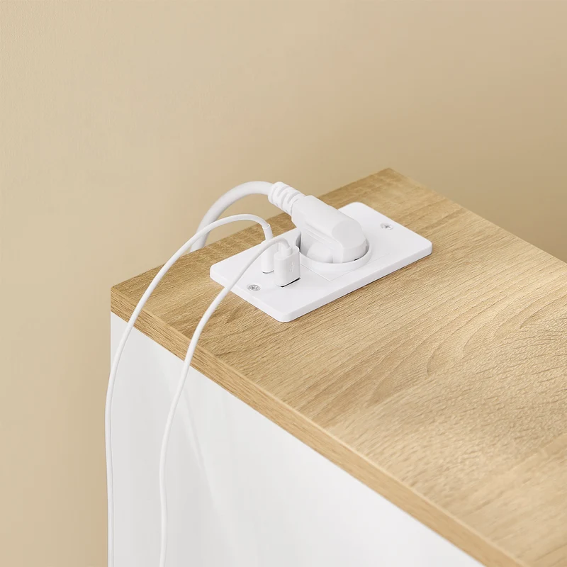 SoBuy FBT111-E-WNx2 – Kapea 2 kpl Yöpöytäsarja Latausasemalla, USB- ja Type-C-porteilla – Tilaa Säästävä Sivu- ja Yöpöytä Makuuhuoneeseen ja Olohuoneeseen, Valkoinen 20 × 35 × 60 cm