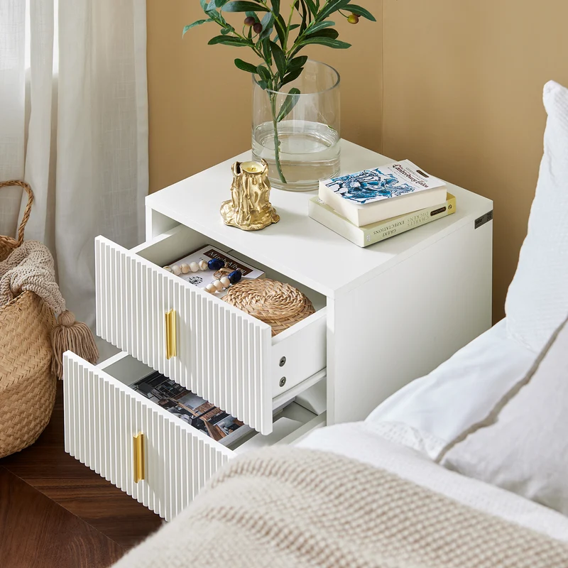 SoBuy FBT115-Wx2 – 2 kpl yöpöytiä, moderni säilytyskaluste kahdella laatikolla, valkoinen – 40 × 40 × 47 cm