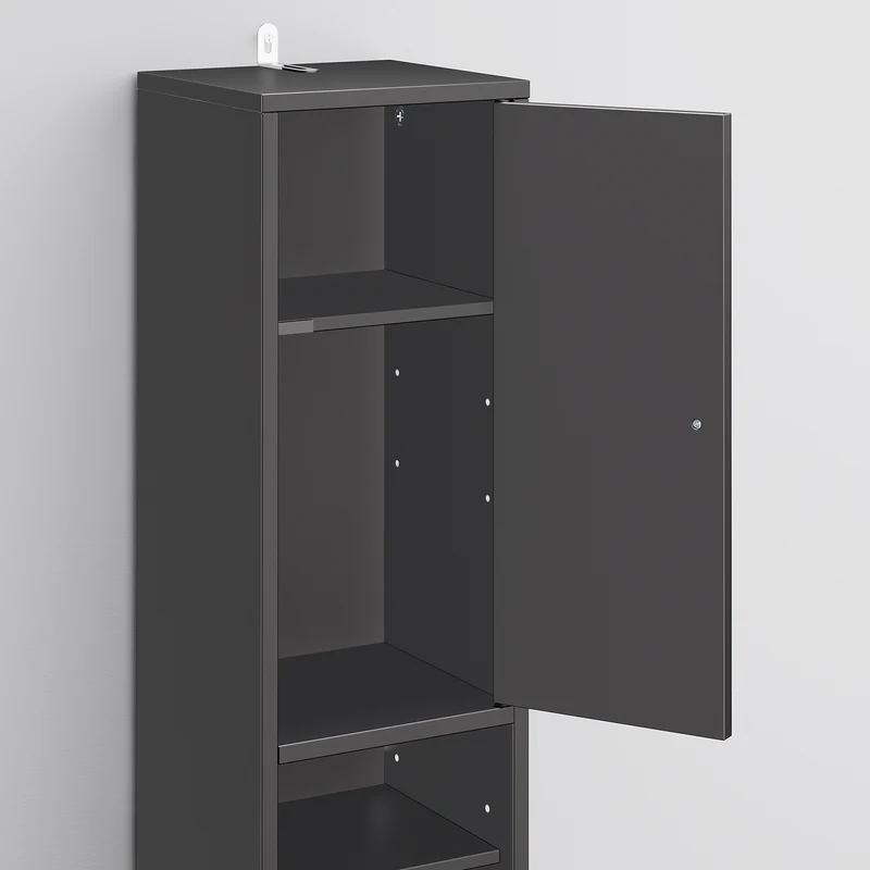 SoBuy BZR34-II-SCH Kapea Kylpyhuoneen Säilytyskaappi, 20×20×180 cm – Säädettävät Hyllyt ja Vetolaatikko, Kosteutta Kestävä Tilansäästökaappi WC:hen, Kylpyhuoneeseen tai Toimistoon – Musta