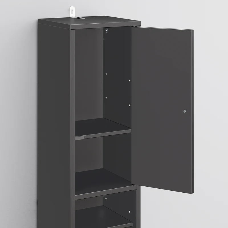 SoBuy BZR34-II-SCH Kapea Kylpyhuoneen Säilytyskaappi, 20×20×180 cm – Säädettävät Hyllyt ja Vetolaatikko, Kosteutta Kestävä Tilansäästökaappi WC:hen, Kylpyhuoneeseen tai Toimistoon – Musta