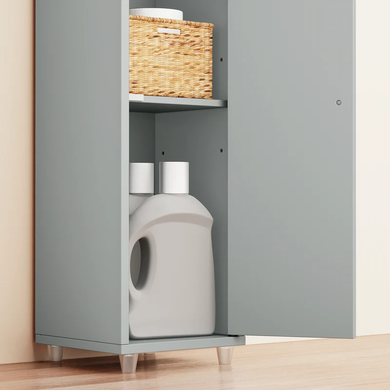SoBuy BZR34-II-HG Kapea 20 cm Kylpyhuonekaappi – Vetolaatikolla ja Säädettävillä Hyllyillä | Kapea Säilytyskaappi WC:hen ja Pieniin Tilohin, Harmaa, 20×20×180 cm