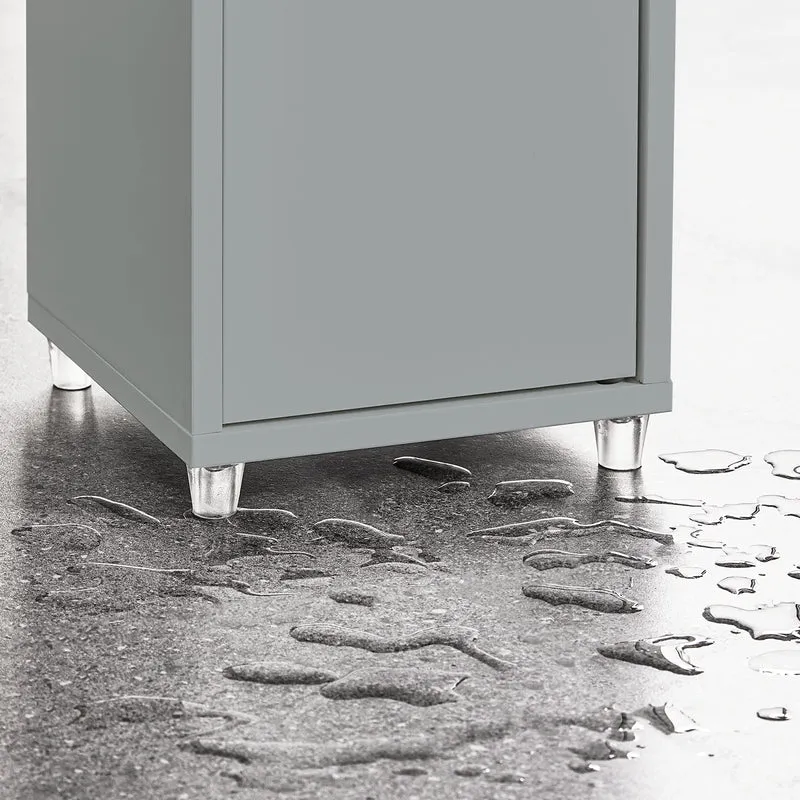 SoBuy BZR34-II-HG Kapea 20 cm Kylpyhuonekaappi – Vetolaatikolla ja Säädettävillä Hyllyillä | Kapea Säilytyskaappi WC:hen ja Pieniin Tilohin, Harmaa, 20×20×180 cm