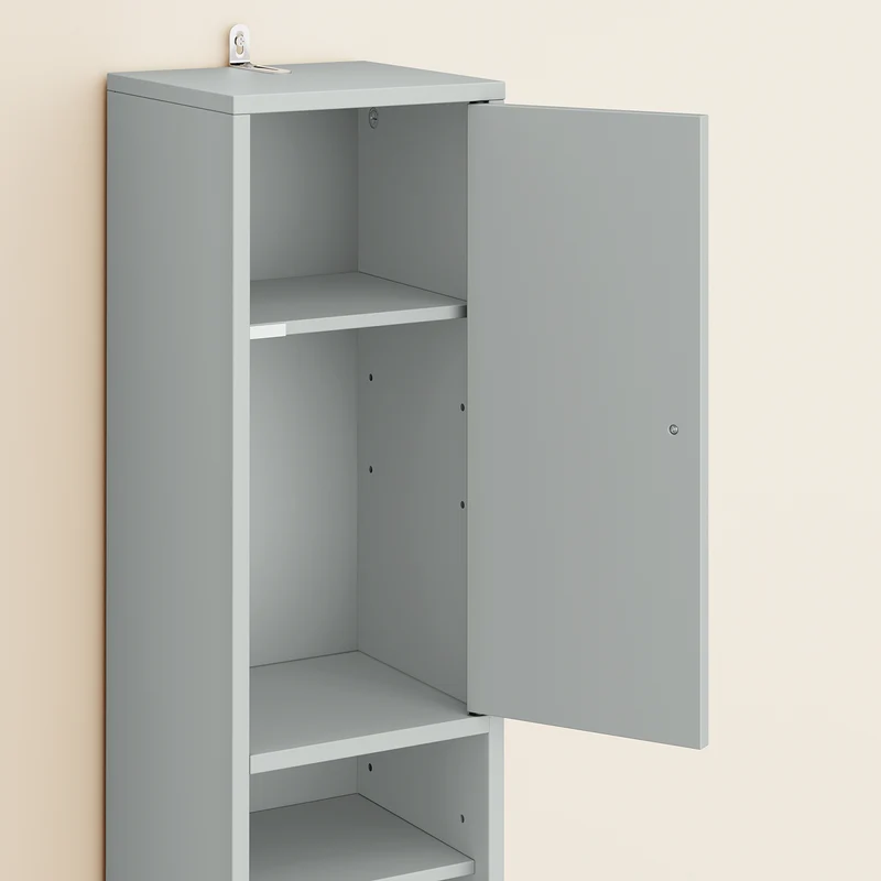 SoBuy BZR34-II-HG Kapea 20 cm Kylpyhuonekaappi – Vetolaatikolla ja Säädettävillä Hyllyillä | Kapea Säilytyskaappi WC:hen ja Pieniin Tilohin, Harmaa, 20×20×180 cm